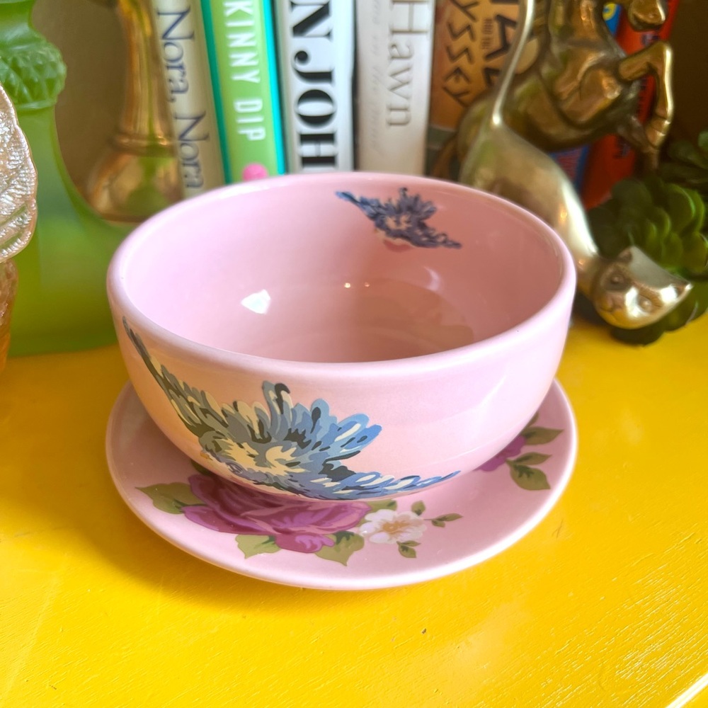 Songbird Garden by Rosie B. Farmer Bowl And Small Plate Sets Pink Blue Green - Picture 8 of 13